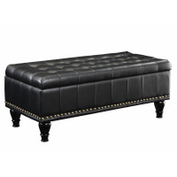 OSP Home Furnishings BP-CDOT45-B3 Caldwell Square Storage Ottoman in Black Bonded Leather with Decorative Nailheads